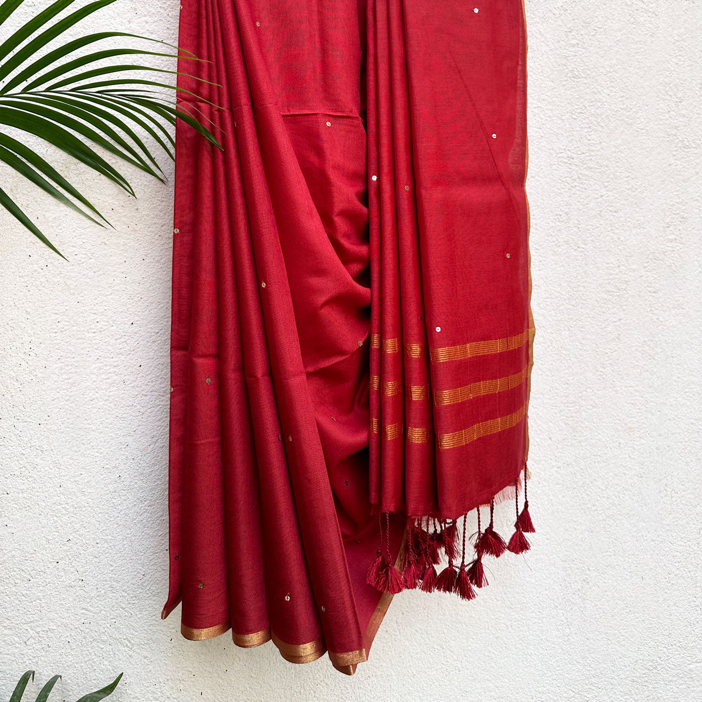 Lady in Red Cotton Silk Sequins Saree