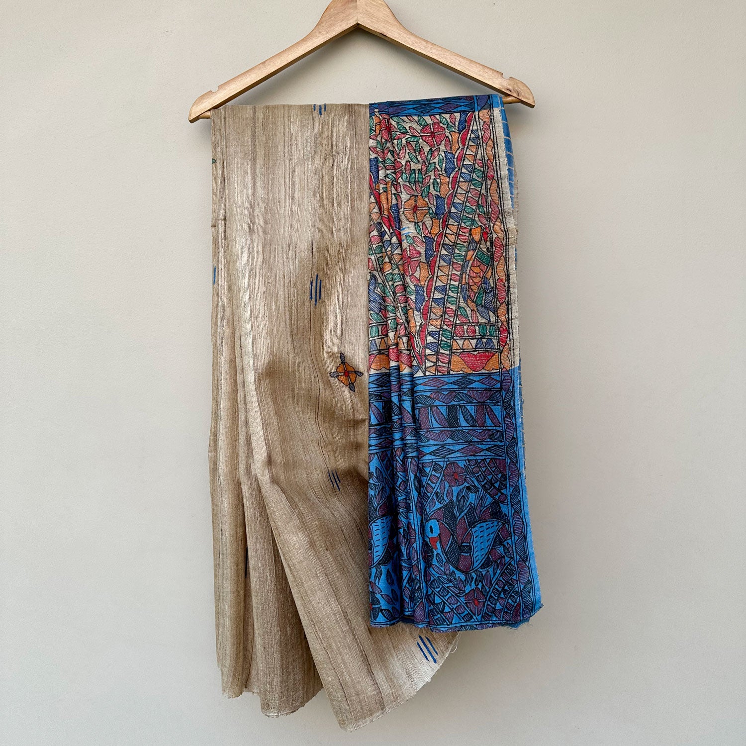 Madder Madhubani Handpainted Tussar Silk Saree