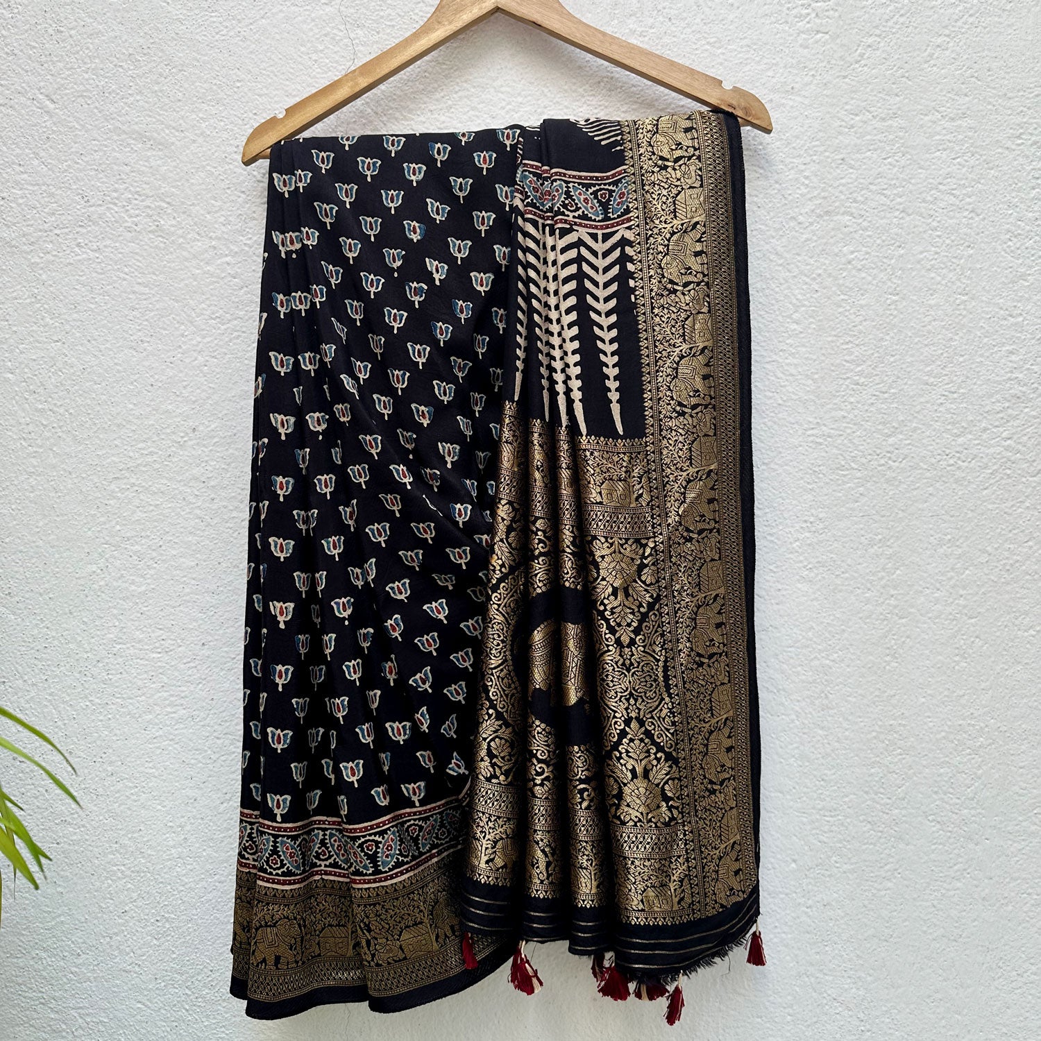 Madhav Handblock Printed Ajrakh Modal Silk Saree