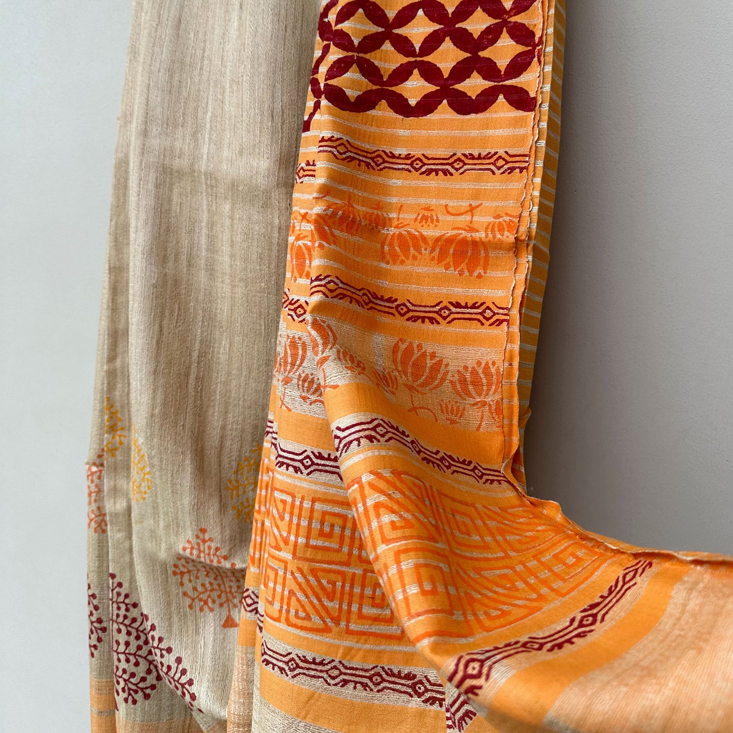 Madhushaala Handblock Printed Handwoven Tussar Silk Saree