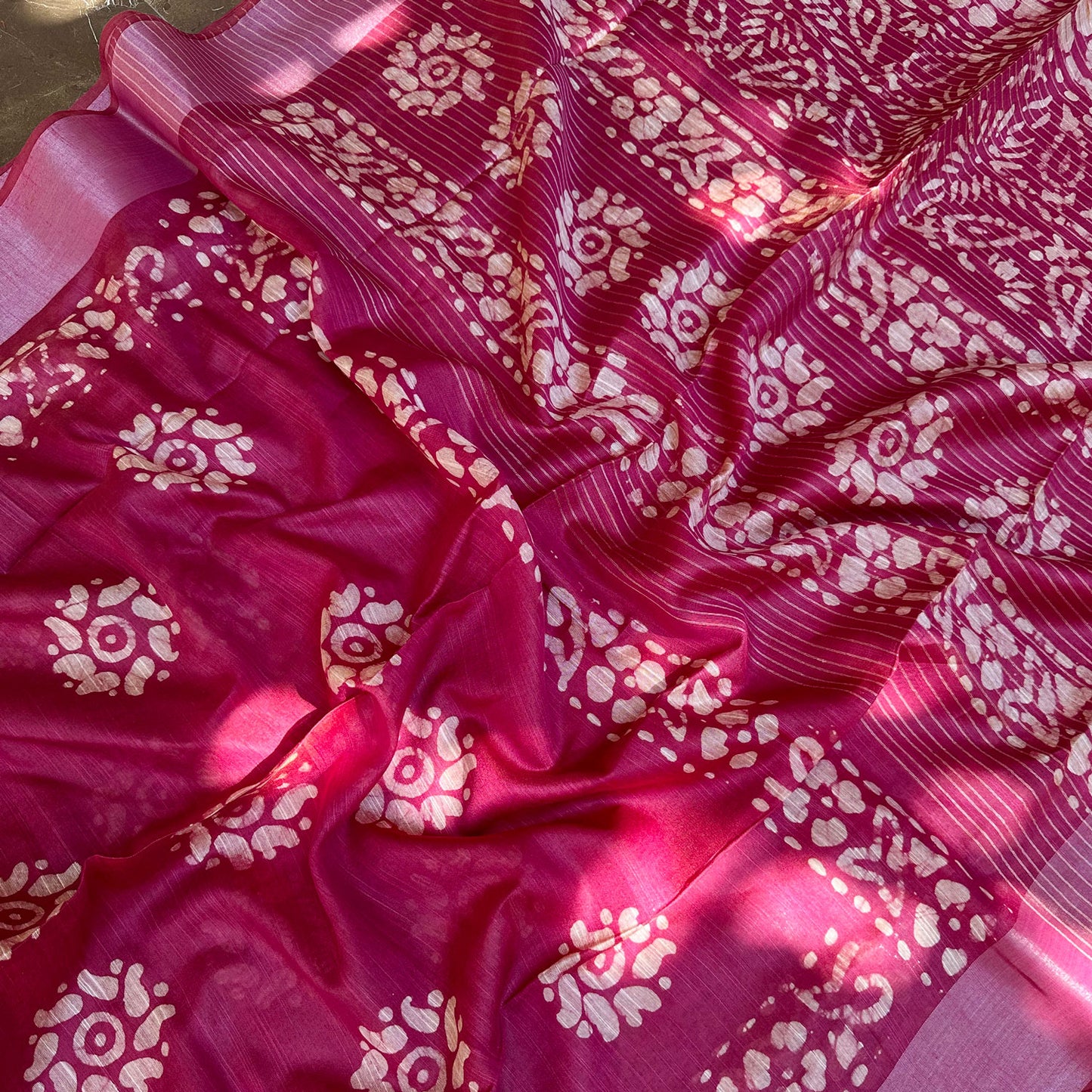 Magenta Pink Batik Cotton Silk Saree