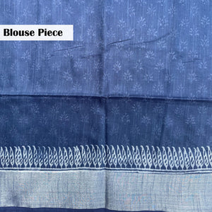 Blouse piece with sun buti block print on indigo cotton silk – Manah by The Thread Weavers