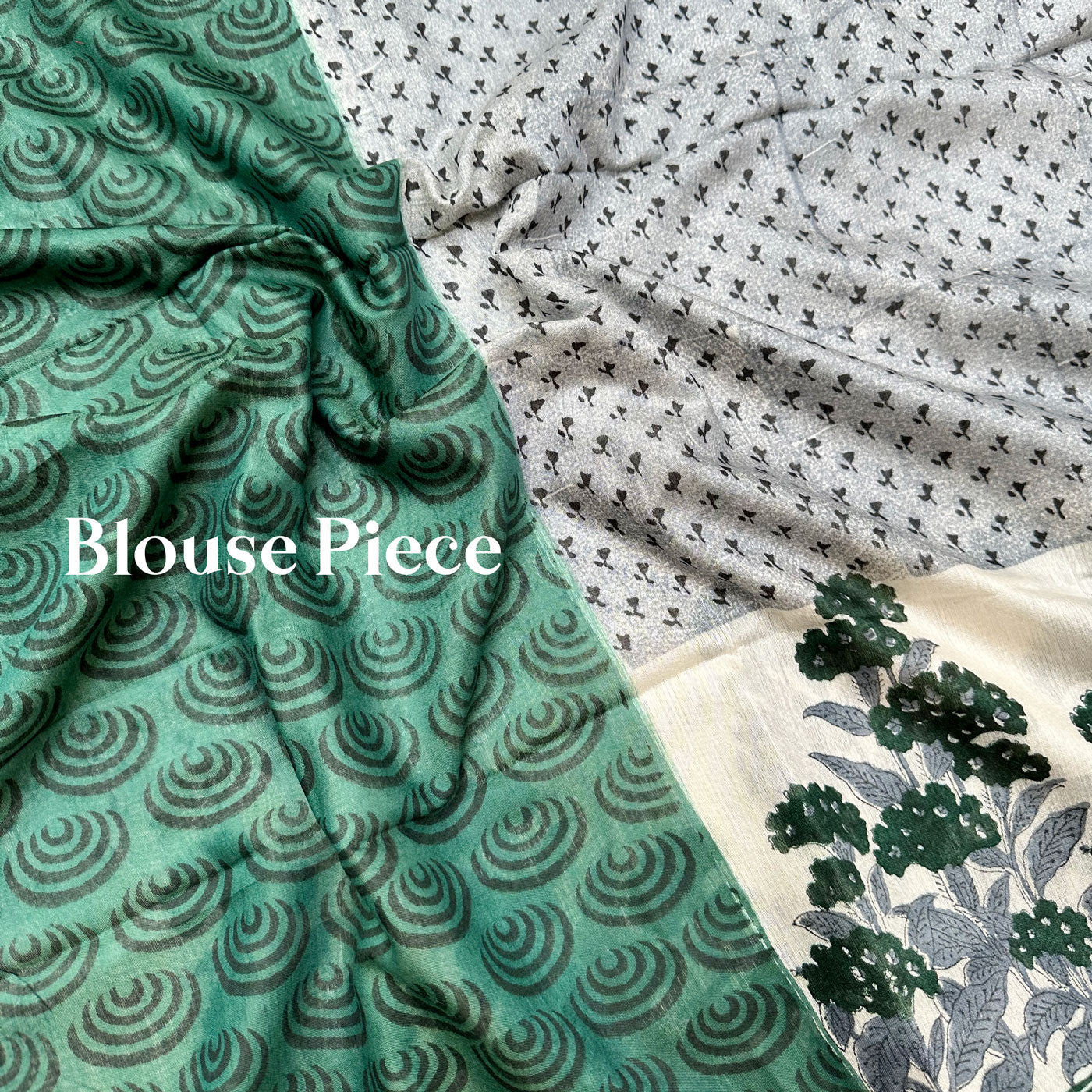 Mint Green Handblock Cotton Viscose Silk Saree