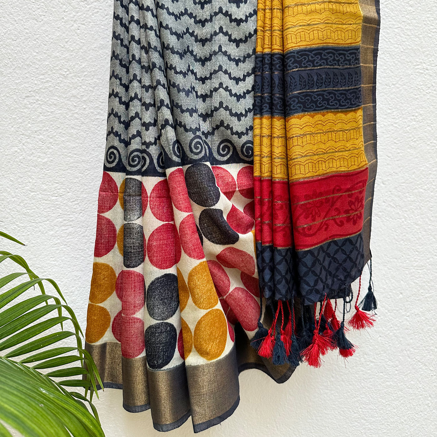 Moonlit Ocean Handblock Cotton Viscose Silk Saree