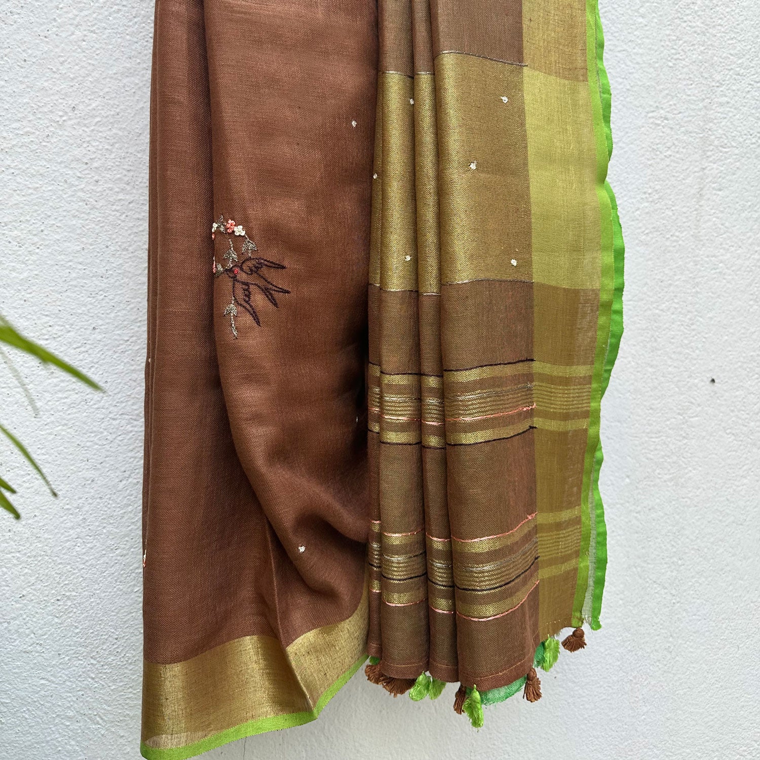 Moss Garden Linen Hand Embroidered Saree