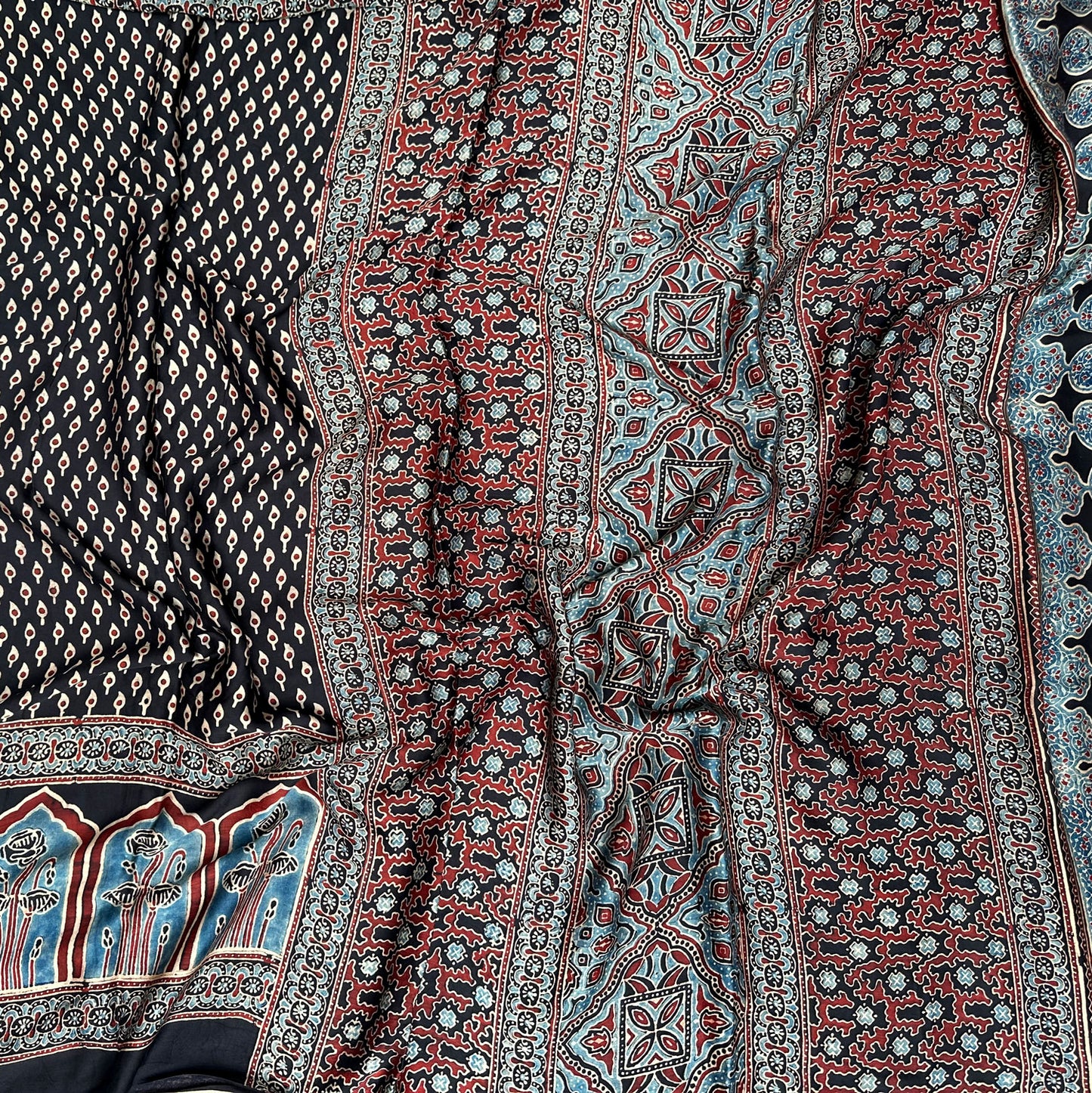 Naayab Handblock Printed Ajrakh Modal Silk Saree