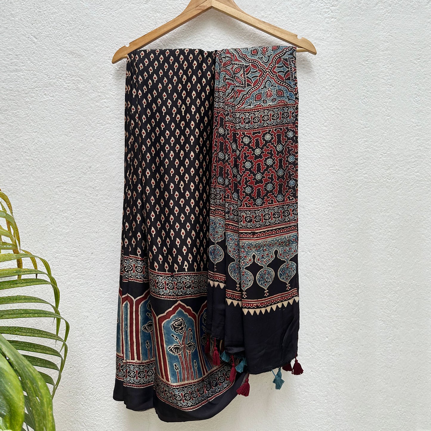 Naayab Handblock Printed Ajrakh Modal Silk Saree