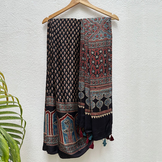 Naayab Handblock Printed Ajrakh Modal Silk Saree