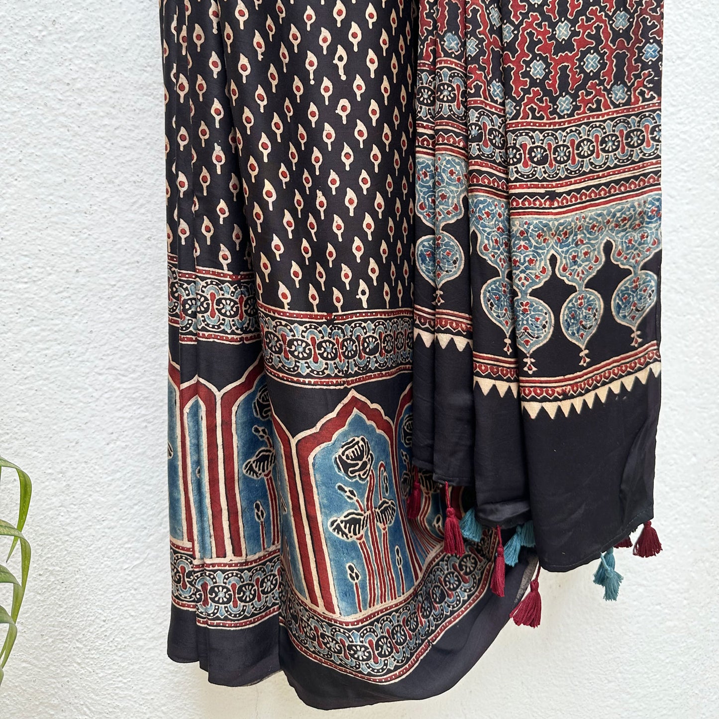 Naayab Handblock Printed Ajrakh Modal Silk Saree
