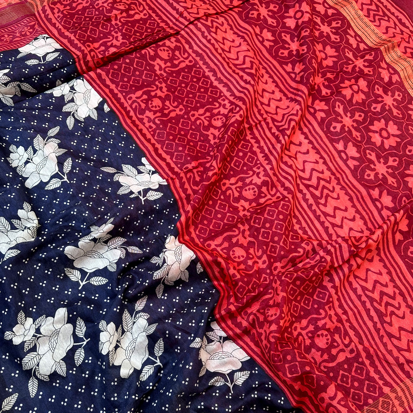 Nautical Floral Cotton Silk Printed Saree