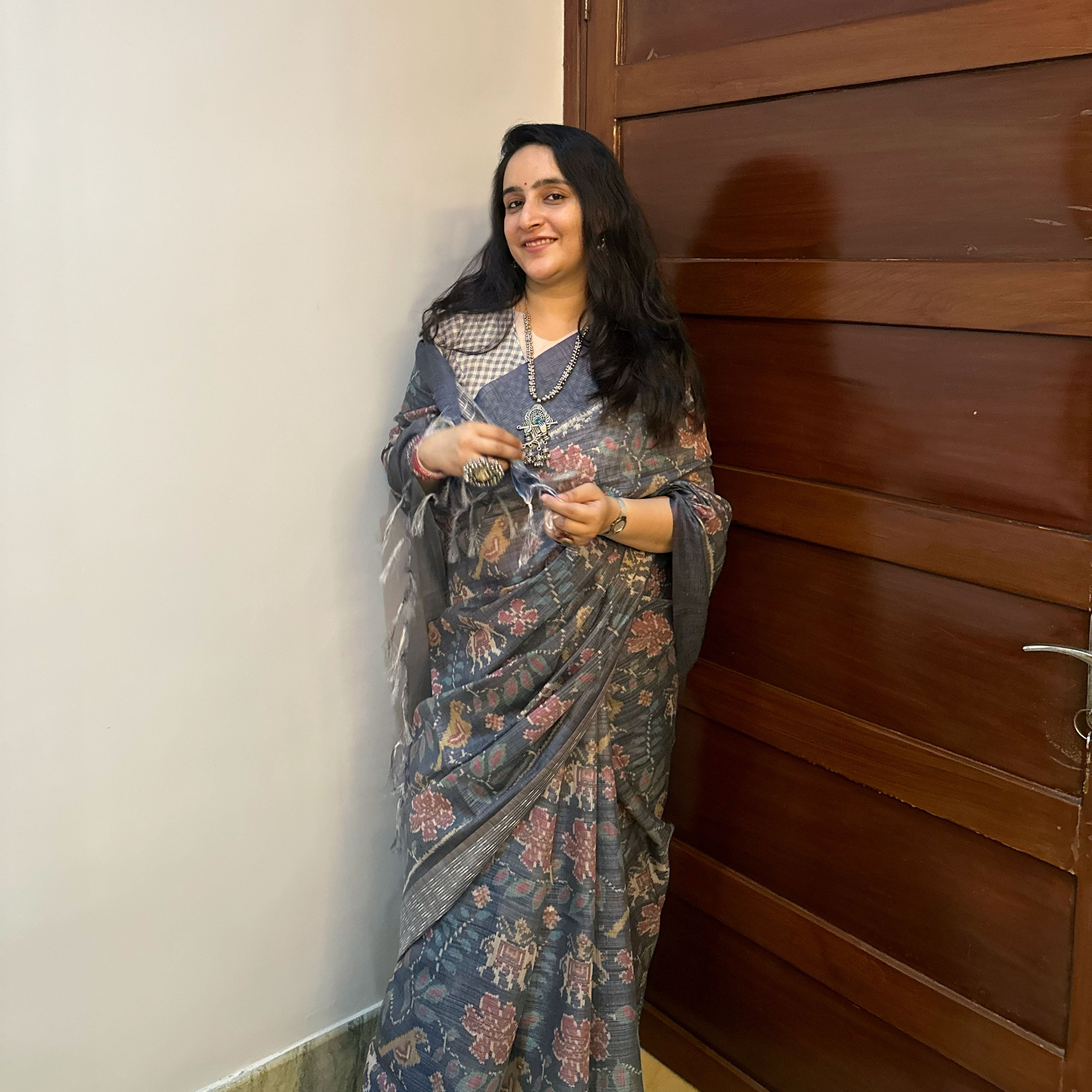 Navaratan Patola Digital Printed Cotton Tissue Saree