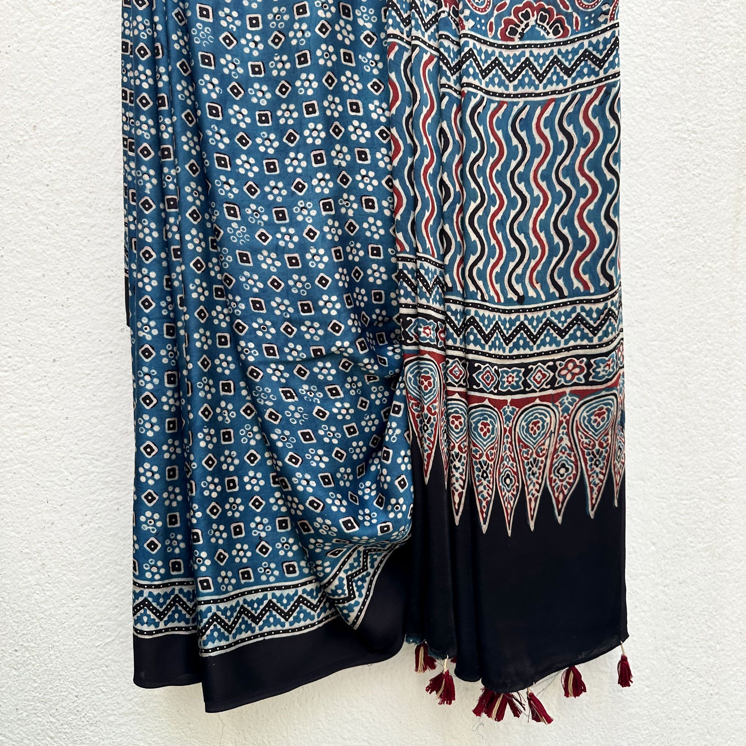 Neel Taara Handblock Printed Ajrakh Modal Silk Saree