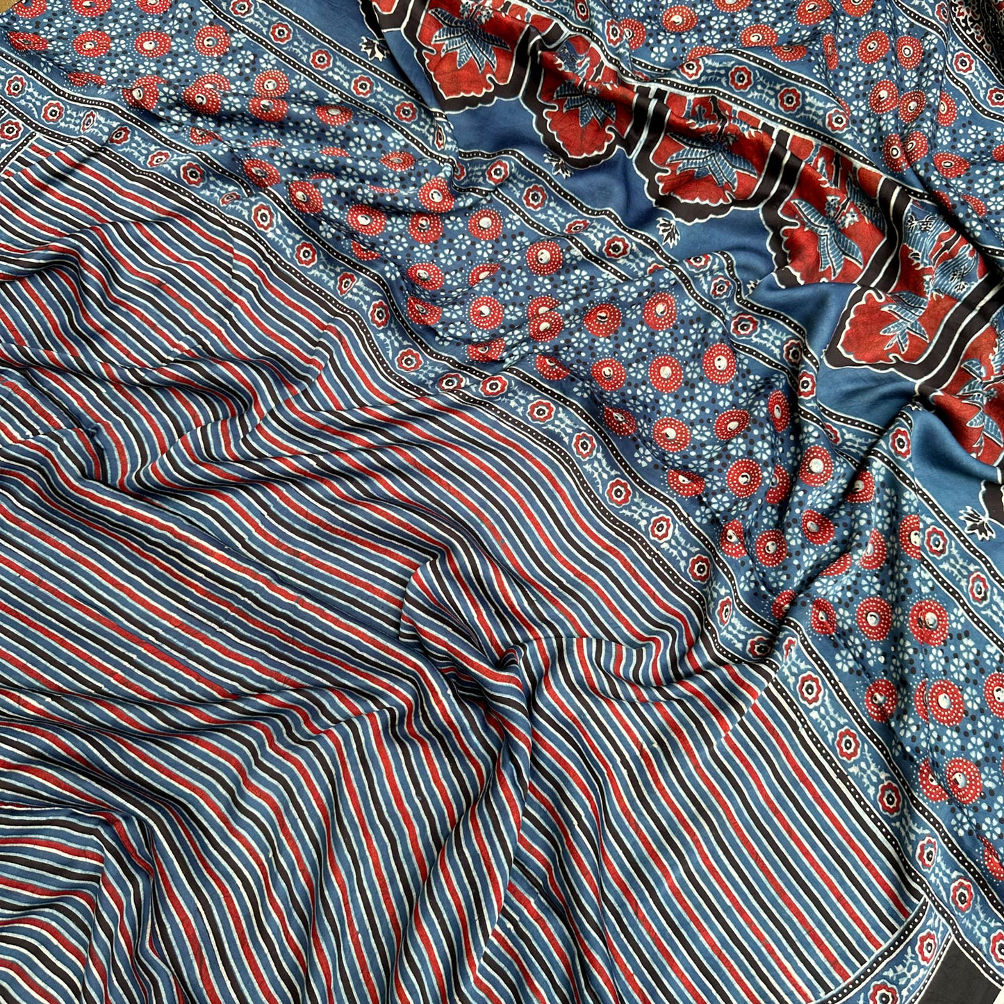 Neeraj Handblock Printed Ajrakh Modal Silk Saree