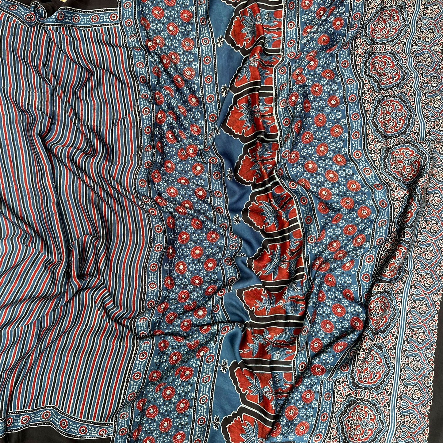 Neeraj Handblock Printed Ajrakh Modal Silk Saree