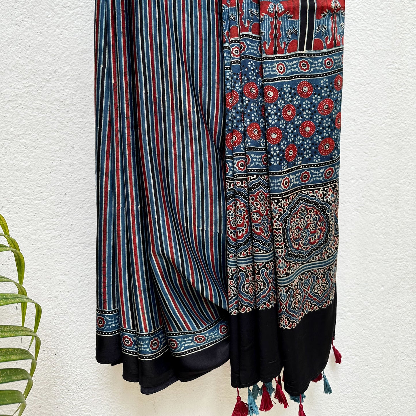 Neeraj Handblock Printed Ajrakh Modal Silk Saree