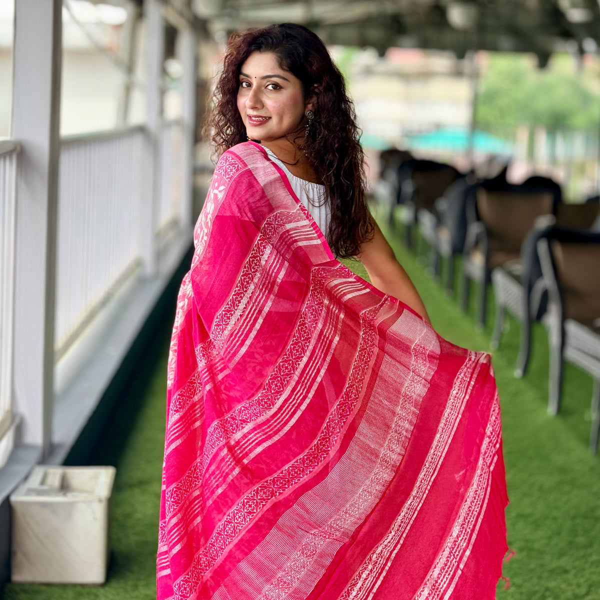 Paradise Pink Organic Linen Saree