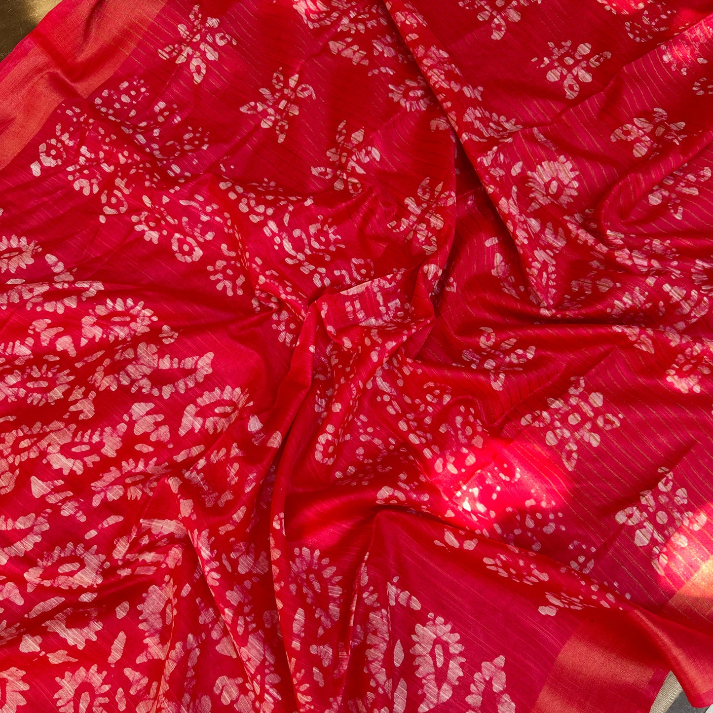 Poppy Red Batik Cotton Silk Saree