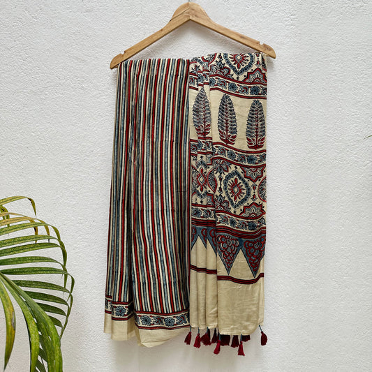 Raagmaala Handblock Printed Ajrakh Modal Silk Saree