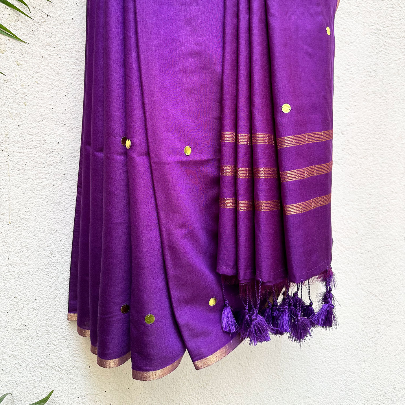 Rhadopsy Purple Cotton Silk Sequins Saree