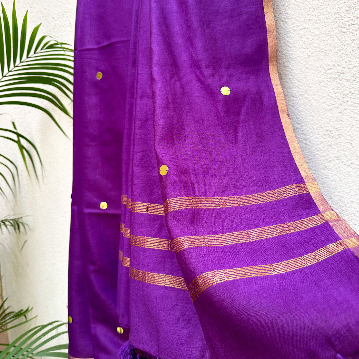 Rhadopsy Purple Cotton Silk Sequins Saree