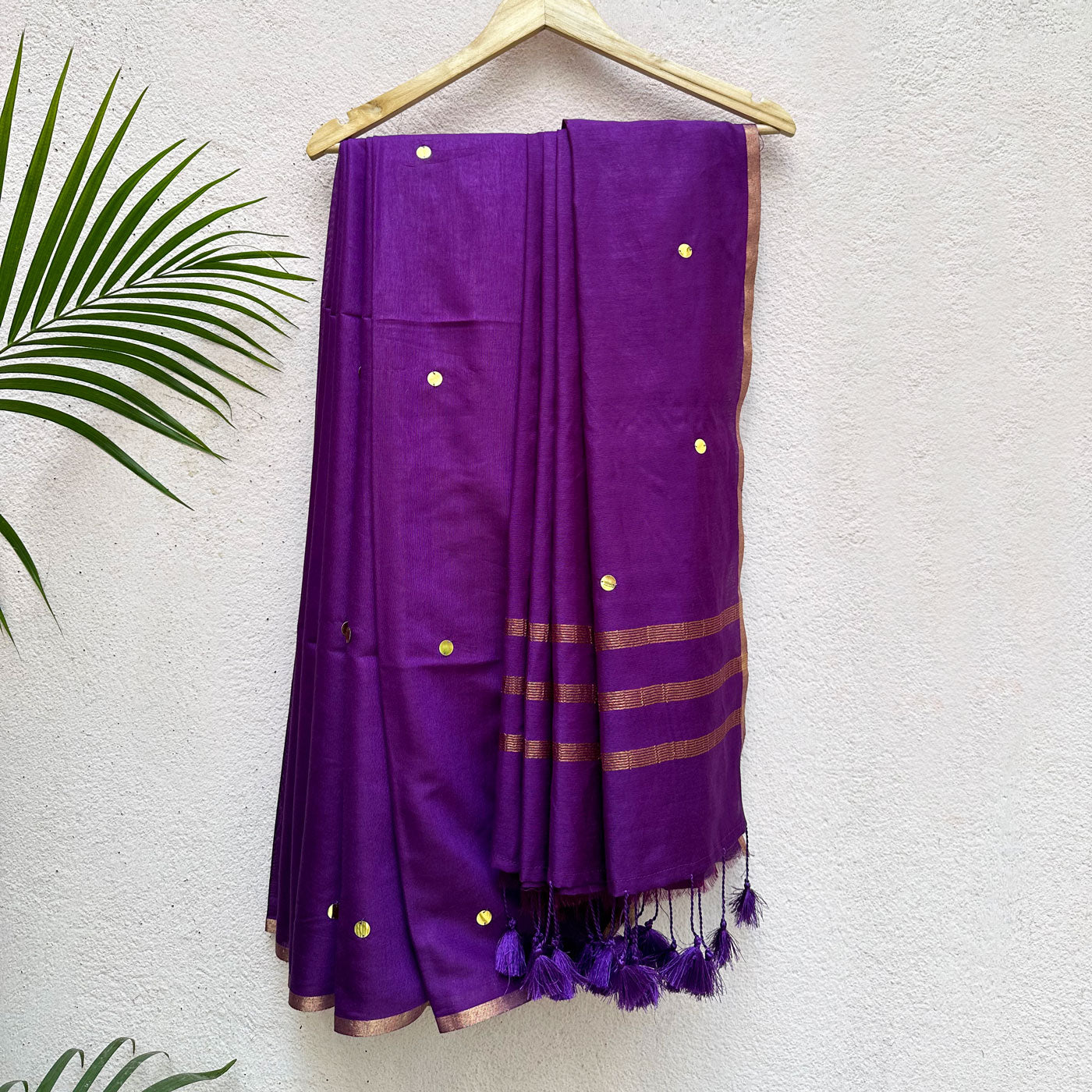 Rhadopsy Purple Cotton Silk Sequins Saree