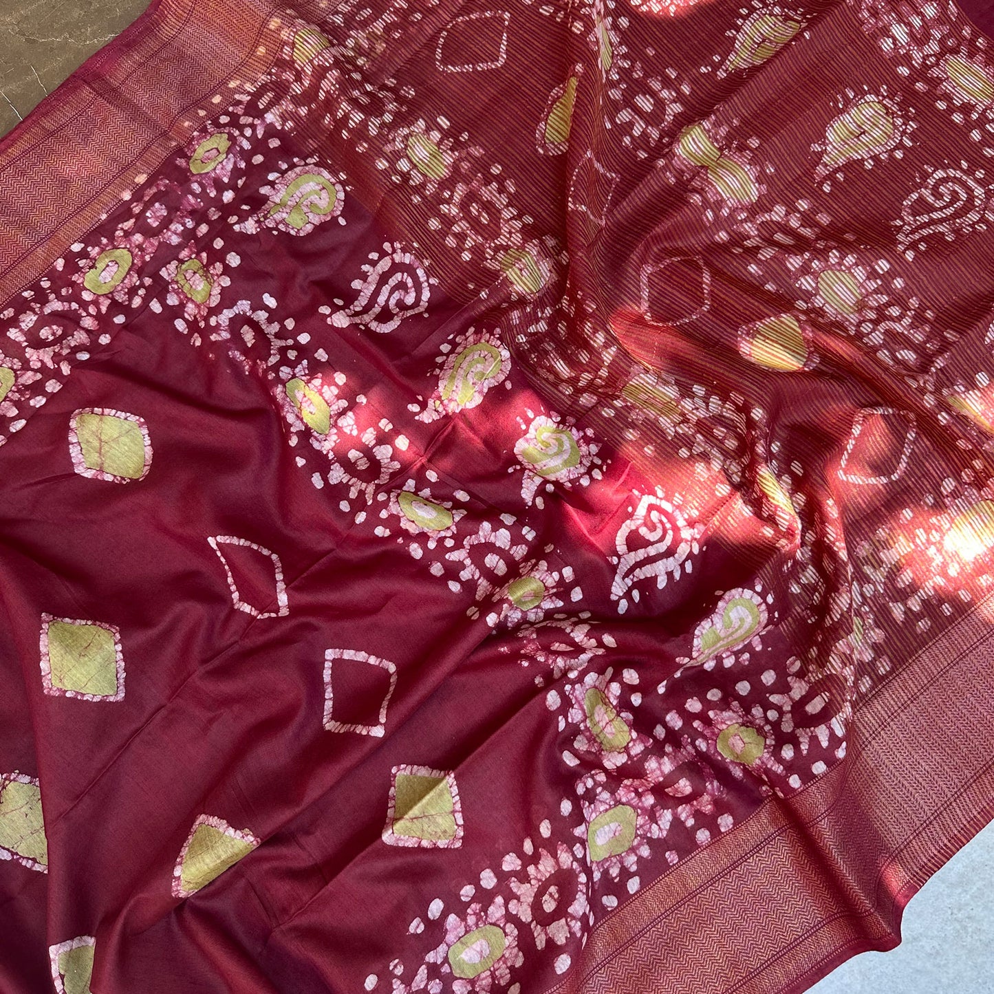 Rosewood Batik Cotton Silk Saree
