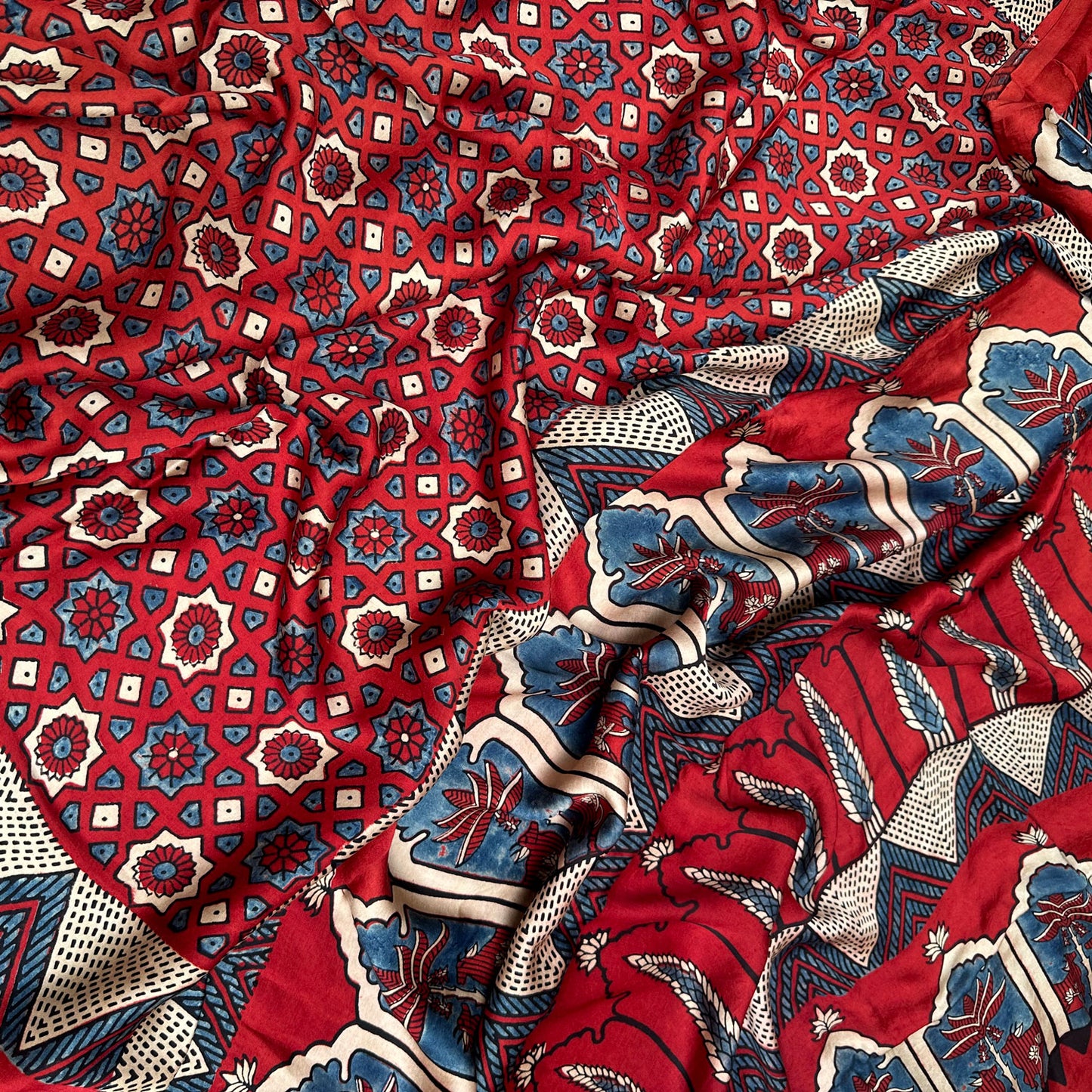 Saanjh Handblock Printed Ajrakh Modal Silk Saree