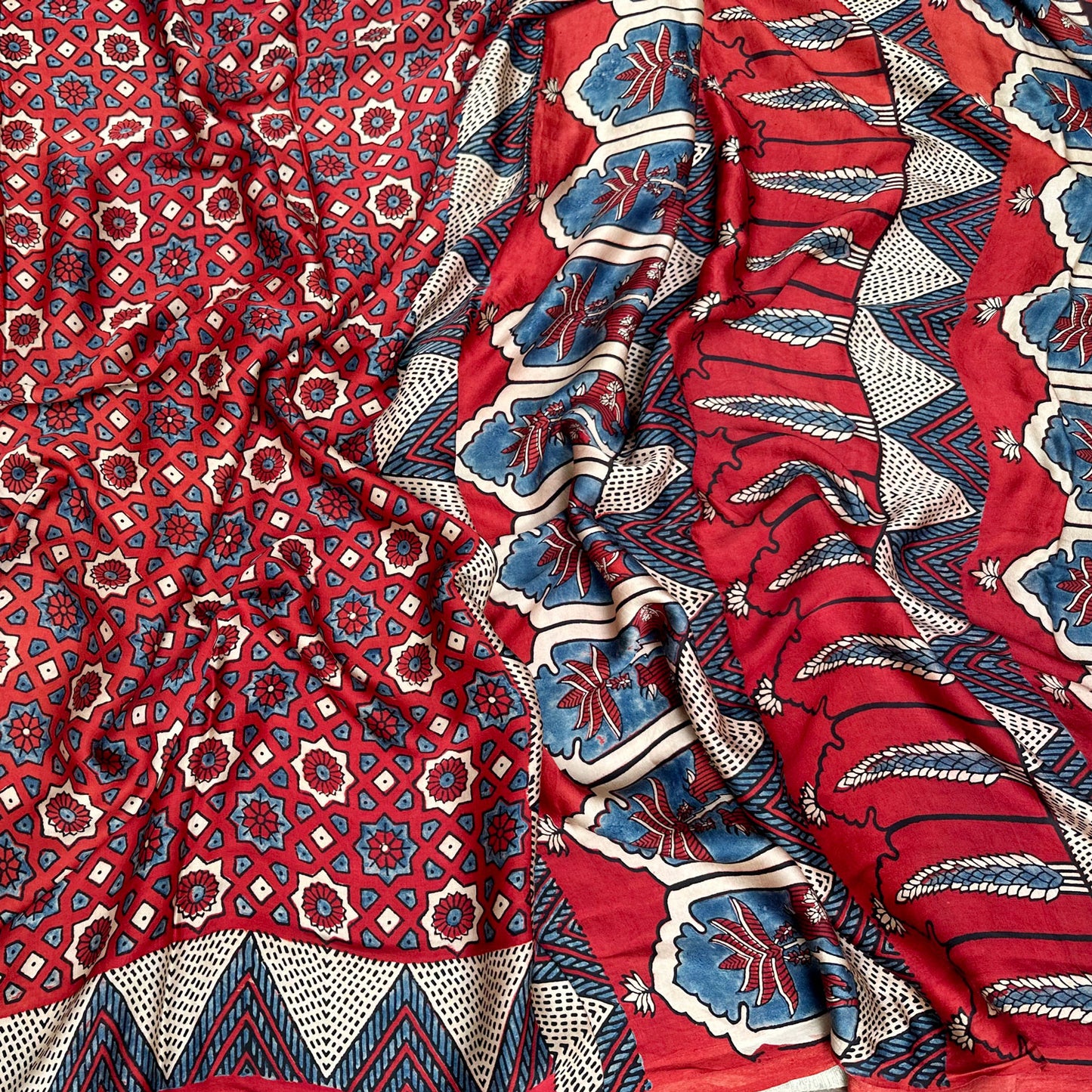 Saanjh Handblock Printed Ajrakh Modal Silk Saree