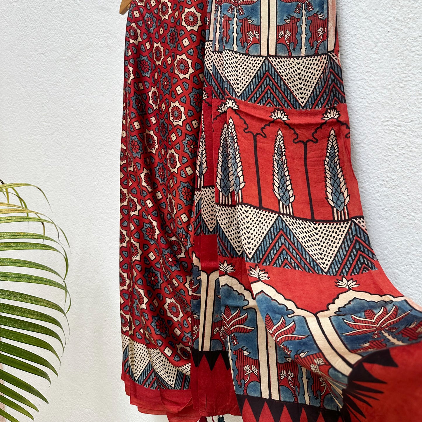 Saanjh Handblock Printed Ajrakh Modal Silk Saree