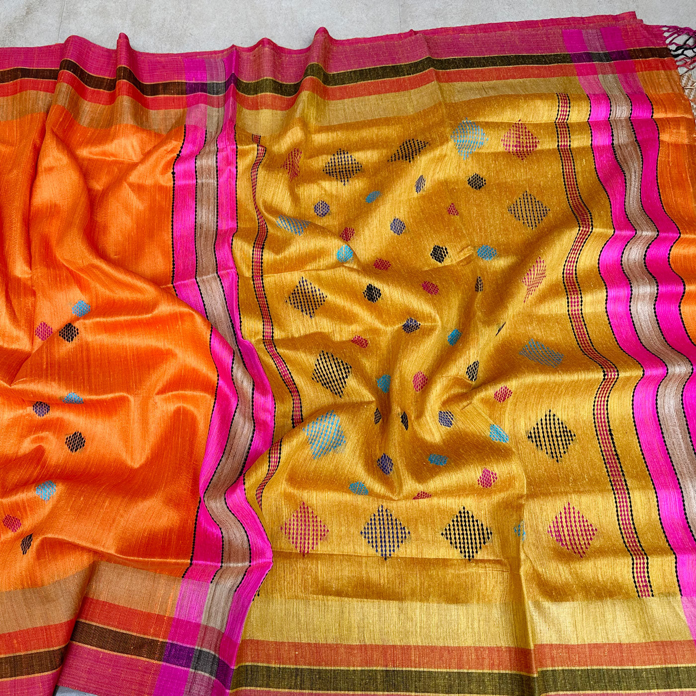 Saanjh Tarini Handwoven Tussar Dupion Silk Saree