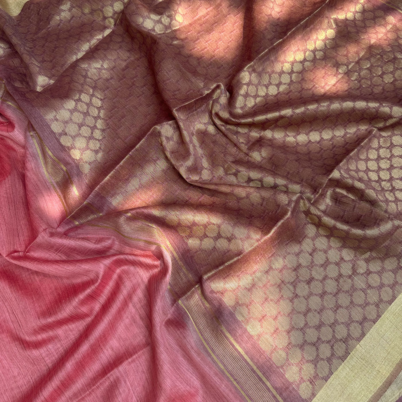 Salmon Buff Cotton Bamboo Silk Saree