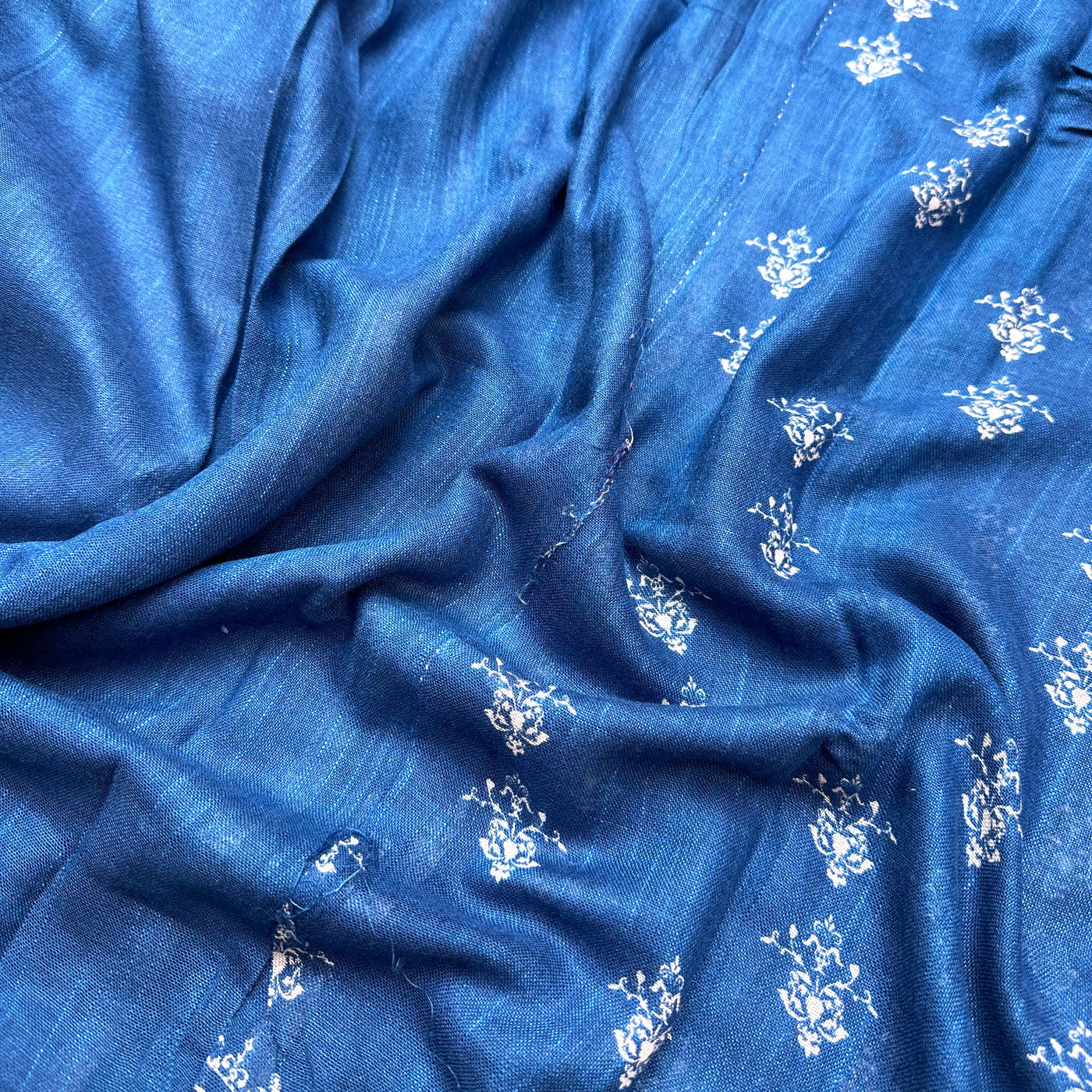 Santorini Blue Printed Organic Linen Saree