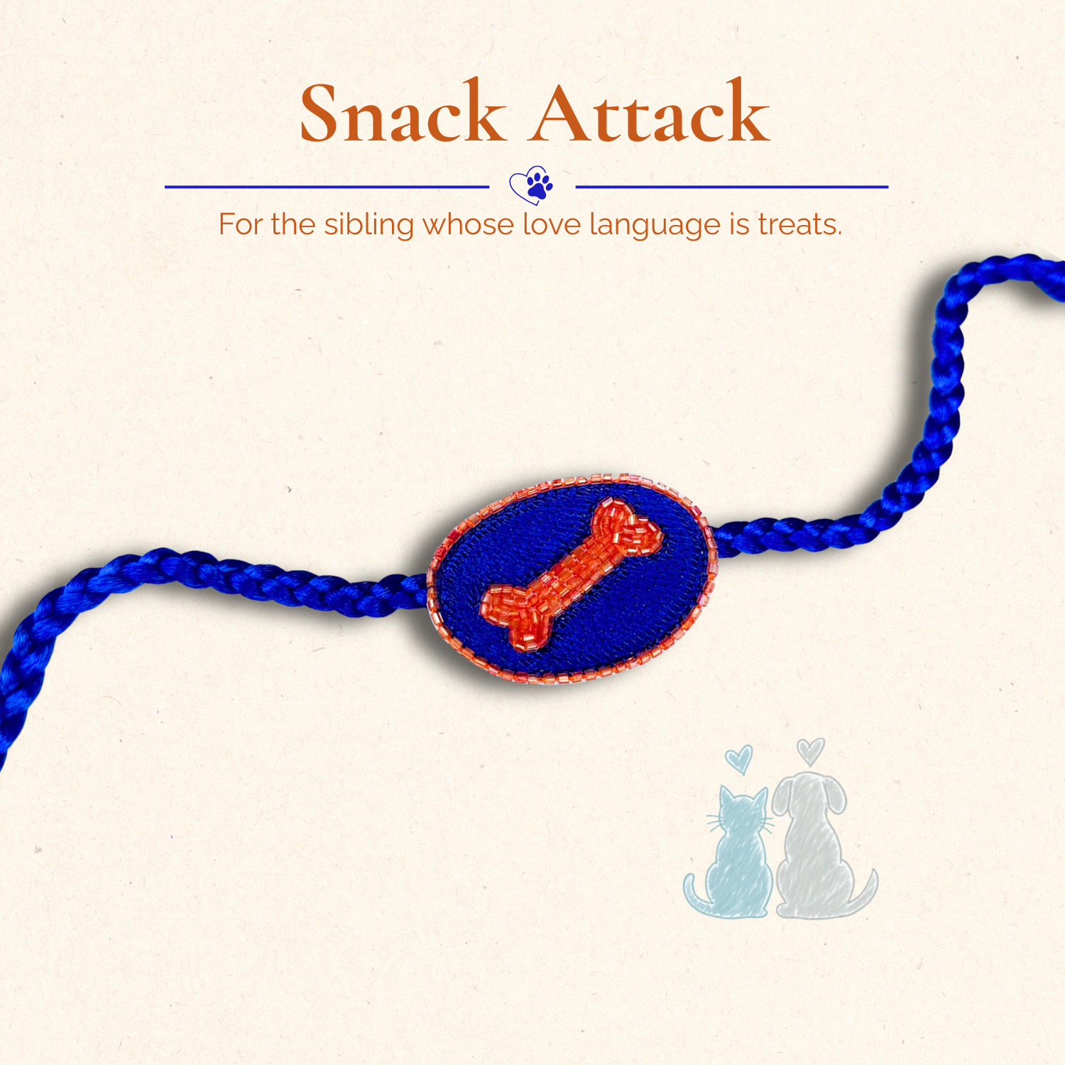 Hand-embroidered bone rakhi with bead detail, close-up