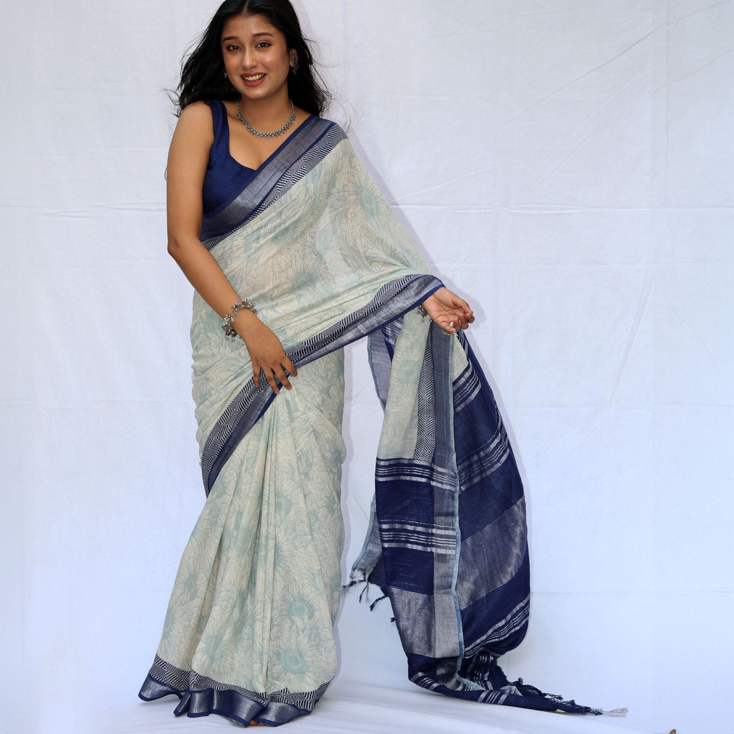 Sunforest Mix Printed Organic Linen Saree