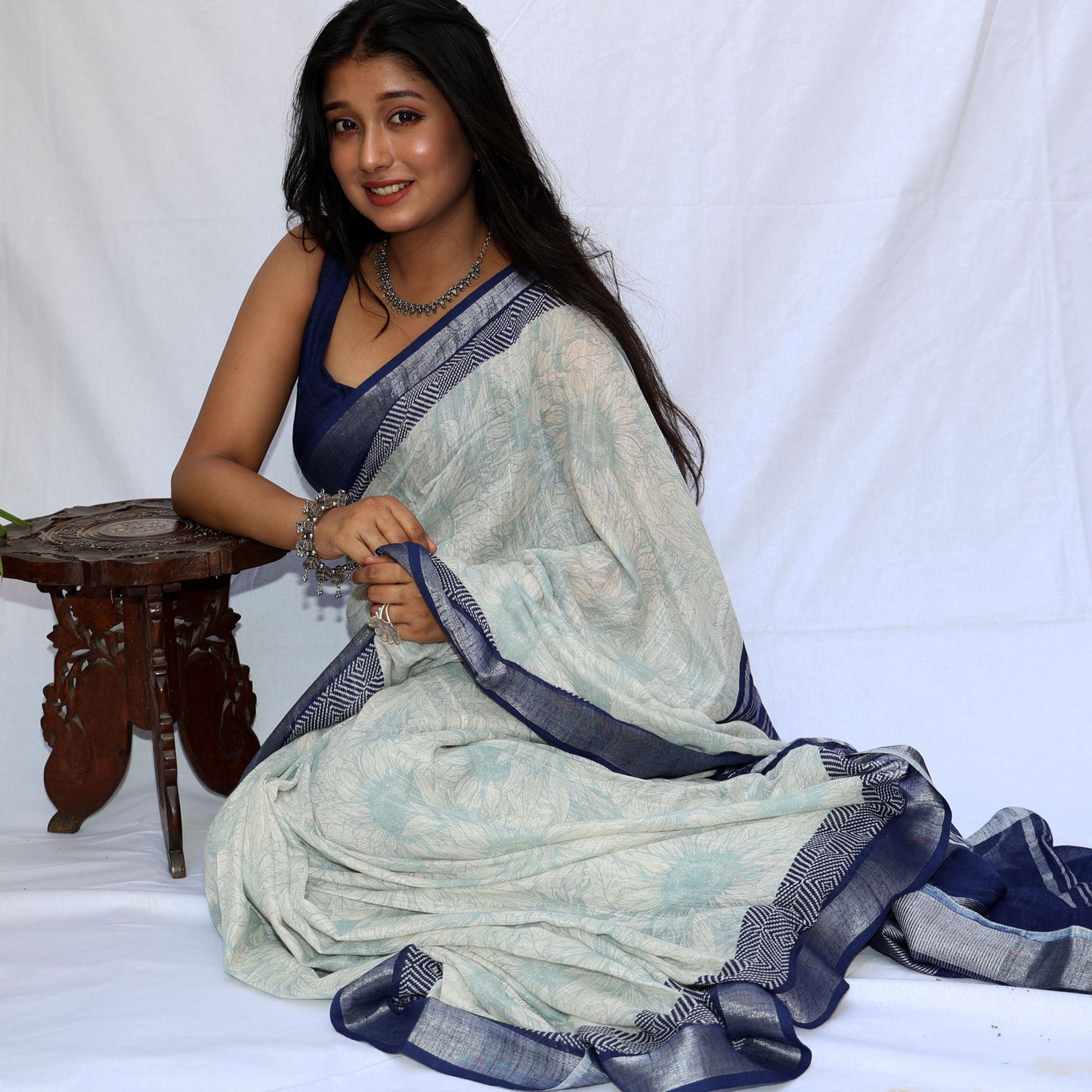 Sunforest Mix Printed Organic Linen Saree