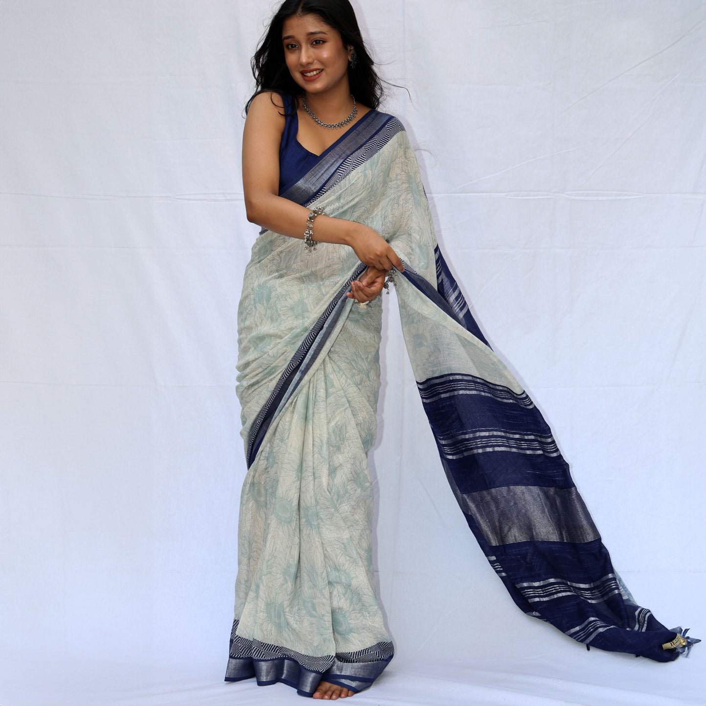 Sunforest Mix Printed Organic Linen Saree