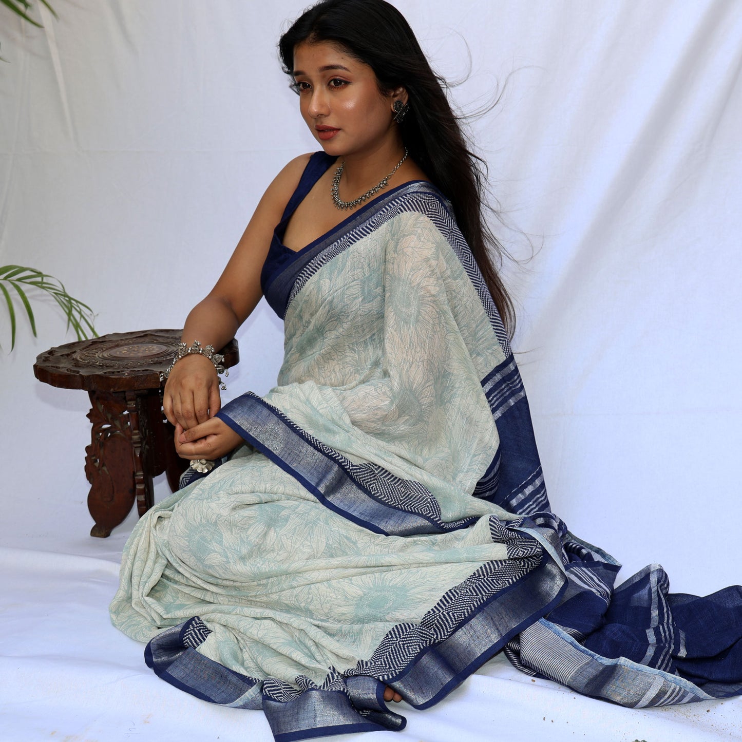 Sunforest Mix Printed Organic Linen Saree
