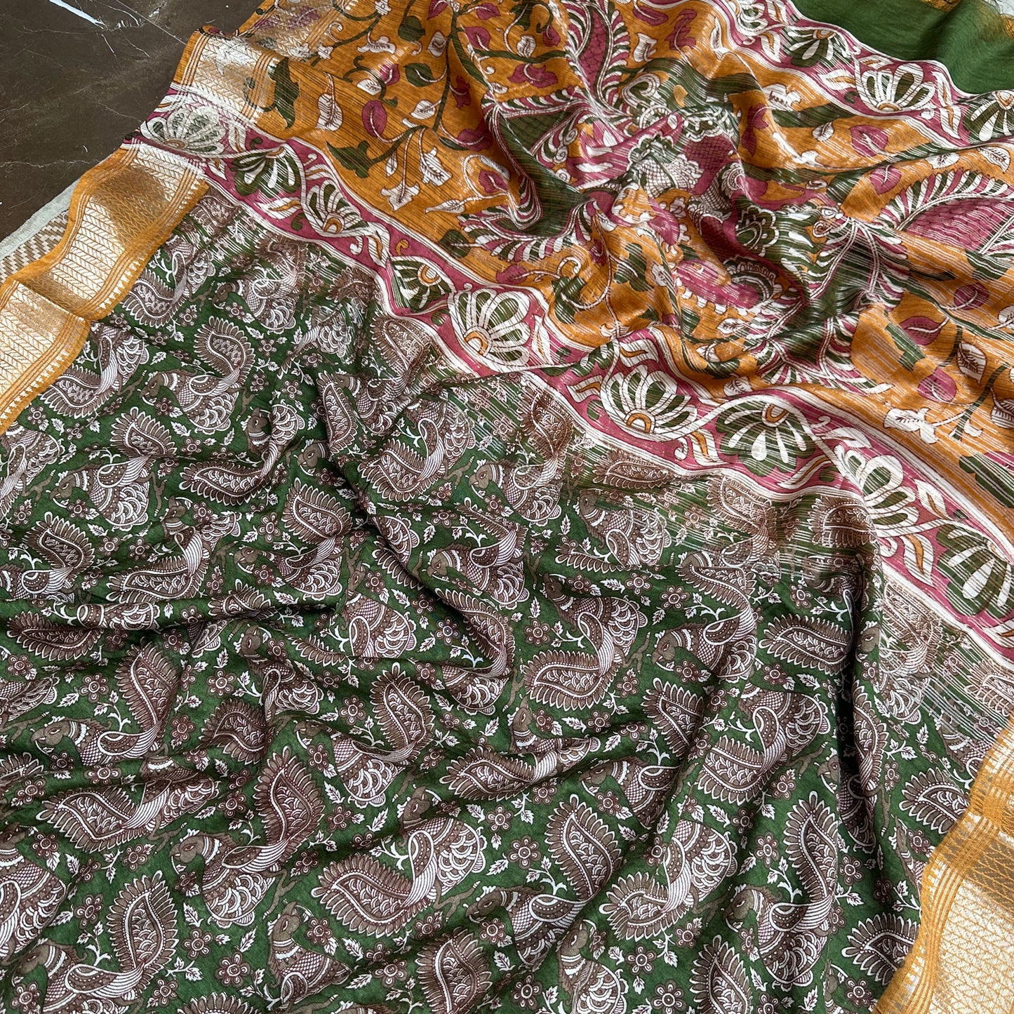 Surkhi Kalamkari Cotton Silk Printed Saree