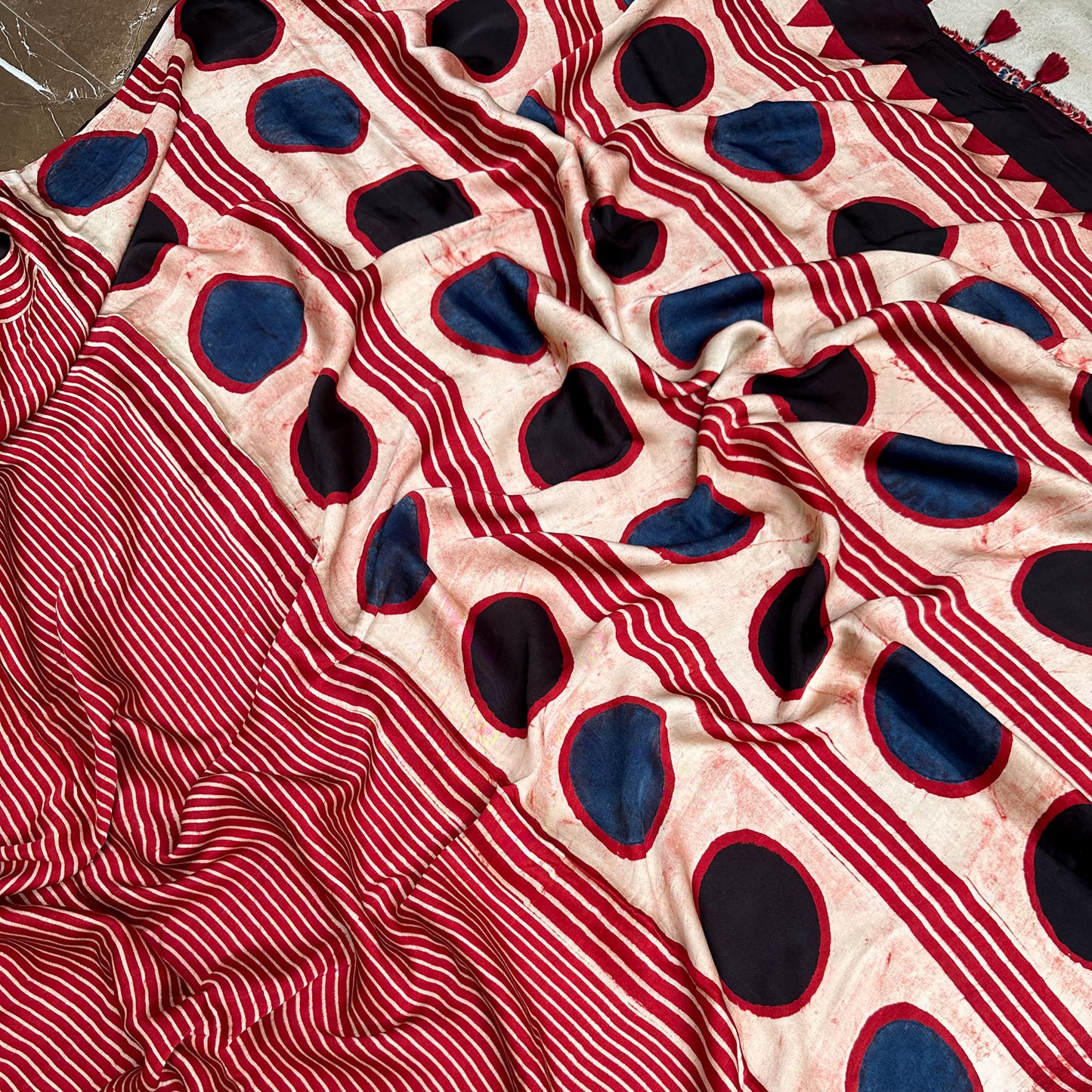 Taabir Handblock Printed Ajrakh Modal Silk Saree