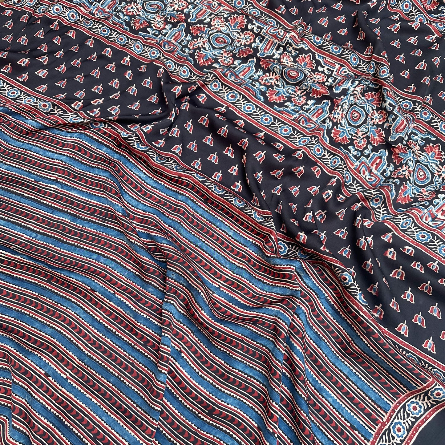 Taabir Handblock Printed Ajrakh Modal Silk Saree