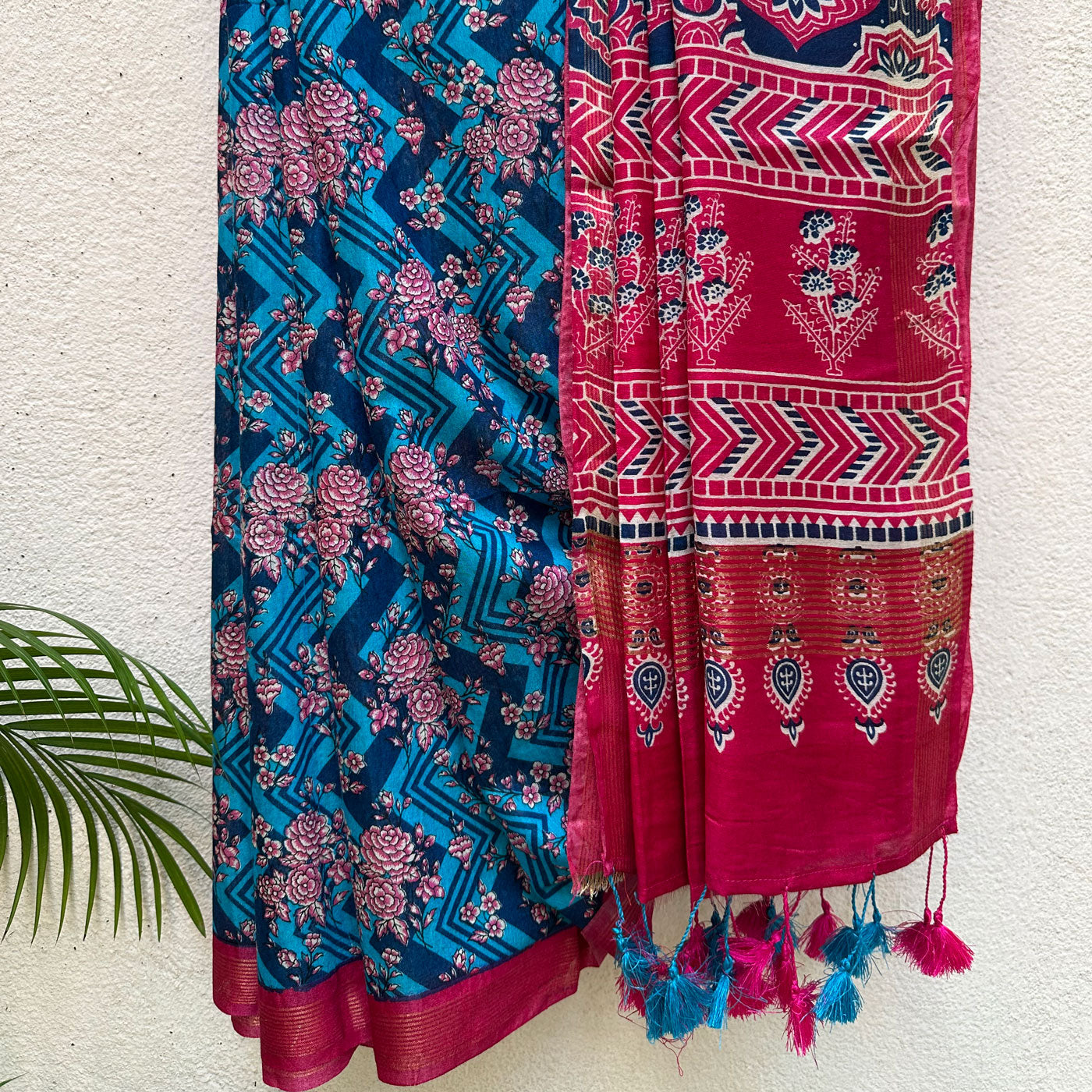 Victoria Blue Cotton Viscose Silk Saree