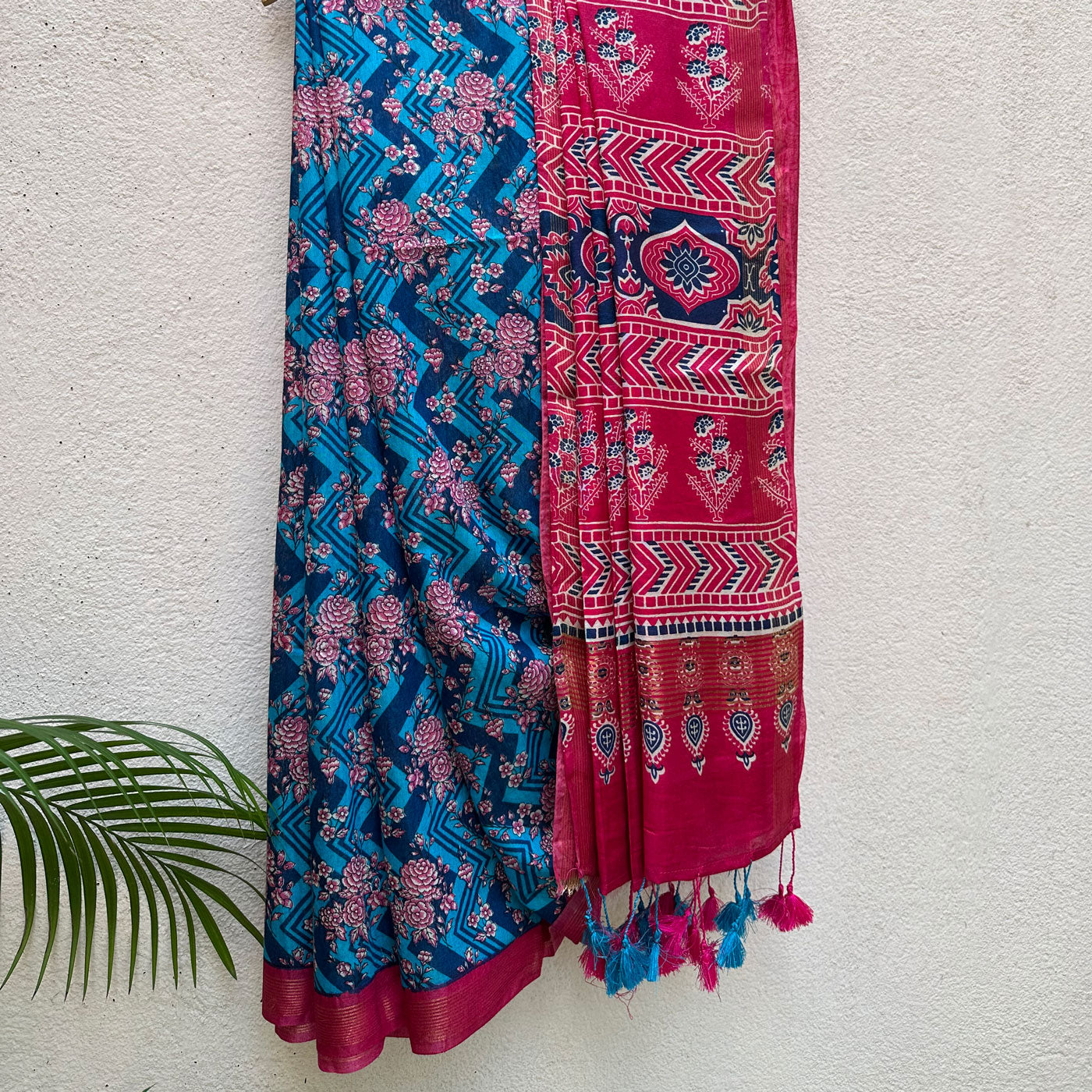 Victoria Blue Cotton Viscose Silk Saree