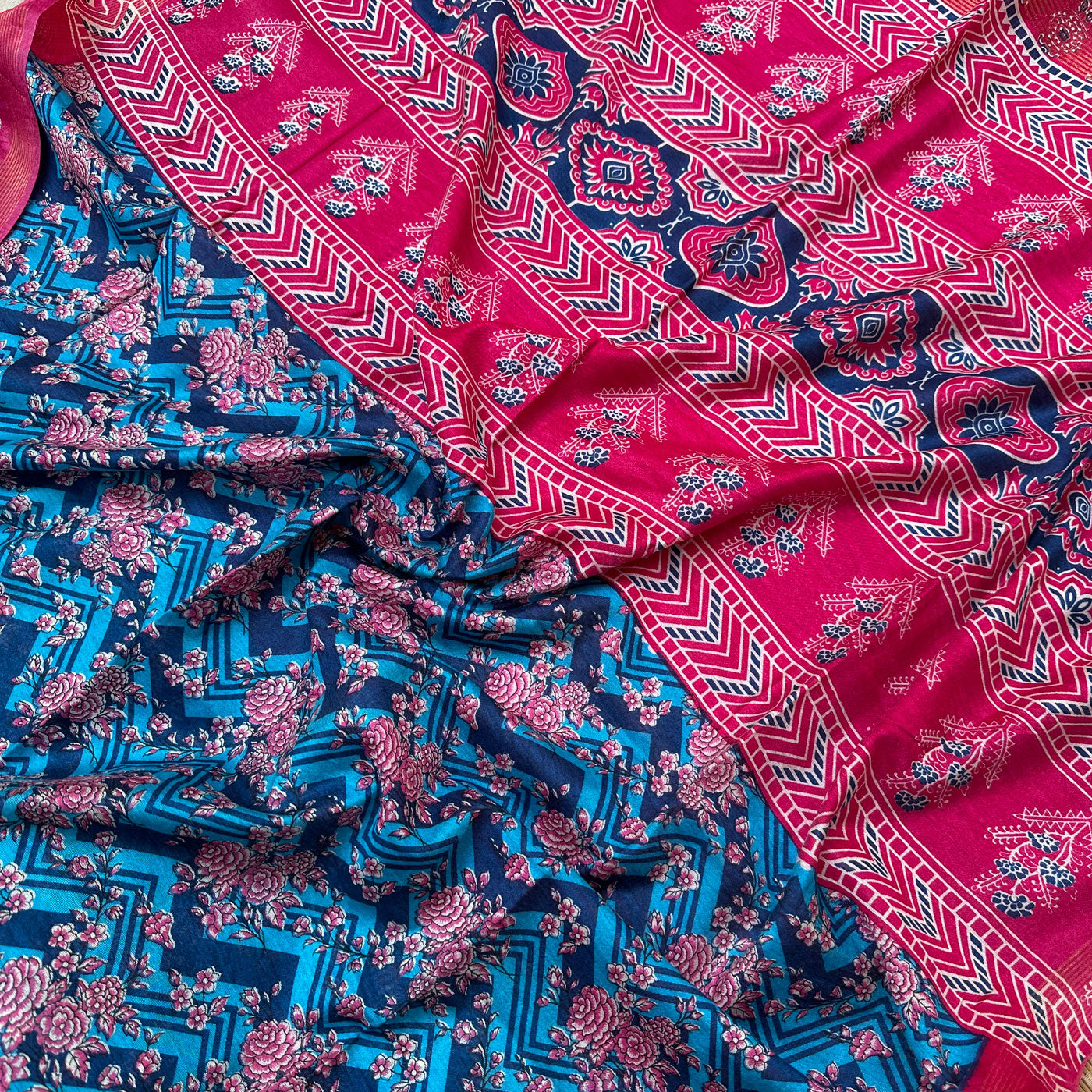 Victoria Blue Cotton Viscose Silk Saree