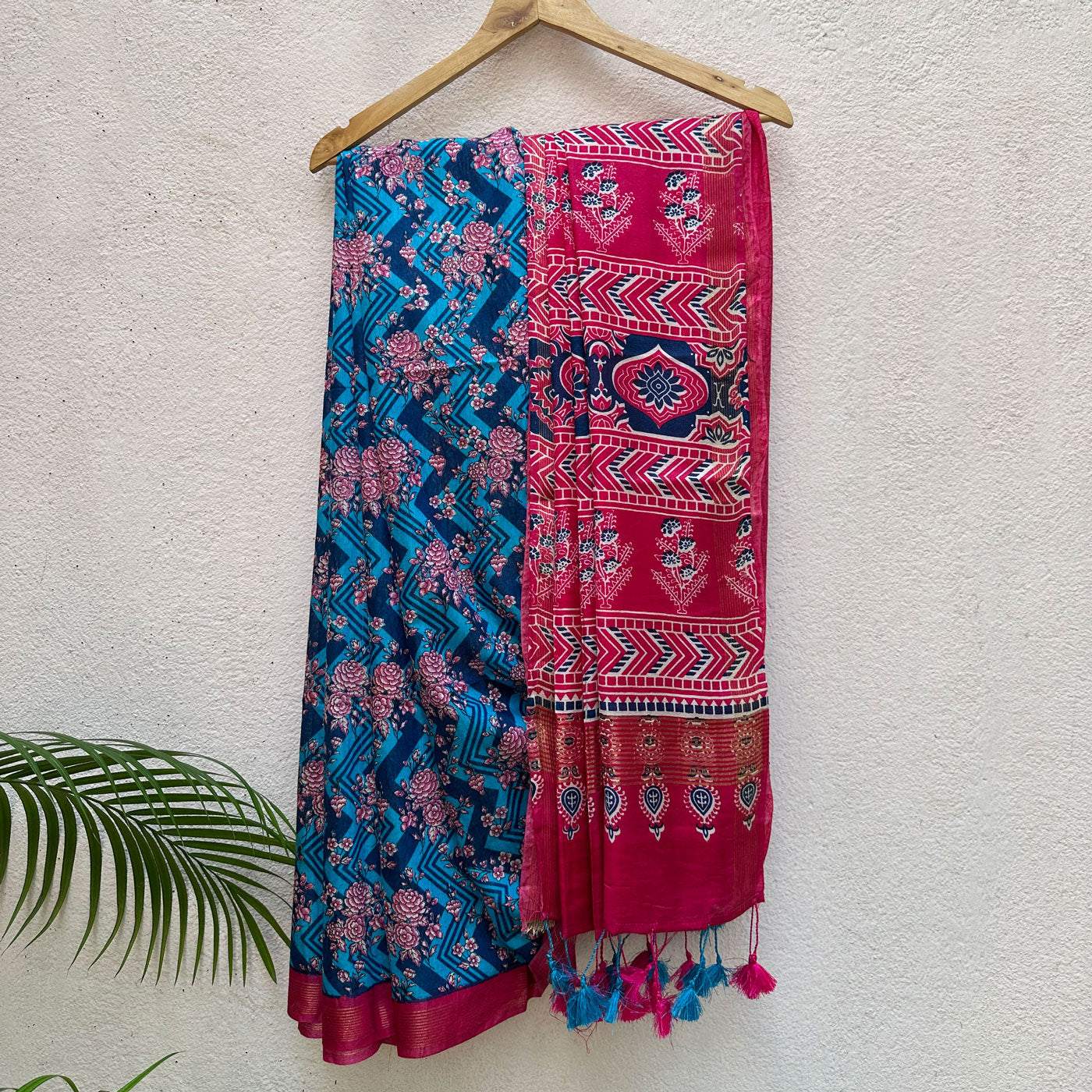 Victoria Blue Cotton Viscose Silk Saree