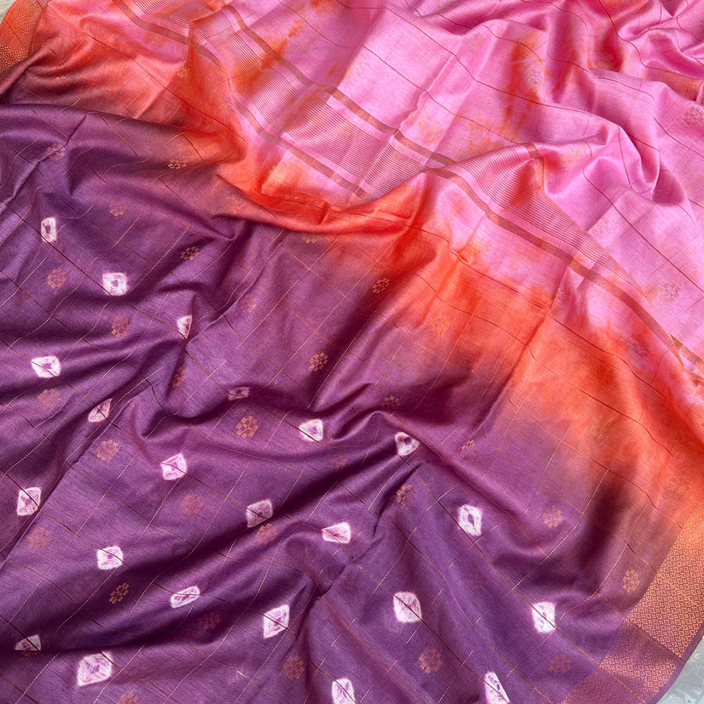 Violet Rose Shibori Cotton Silk Saree