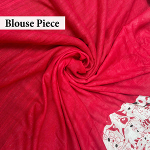Whisker Theory ivory cotton saree with red blouse piece, Zoomies Collection Thread Weavers