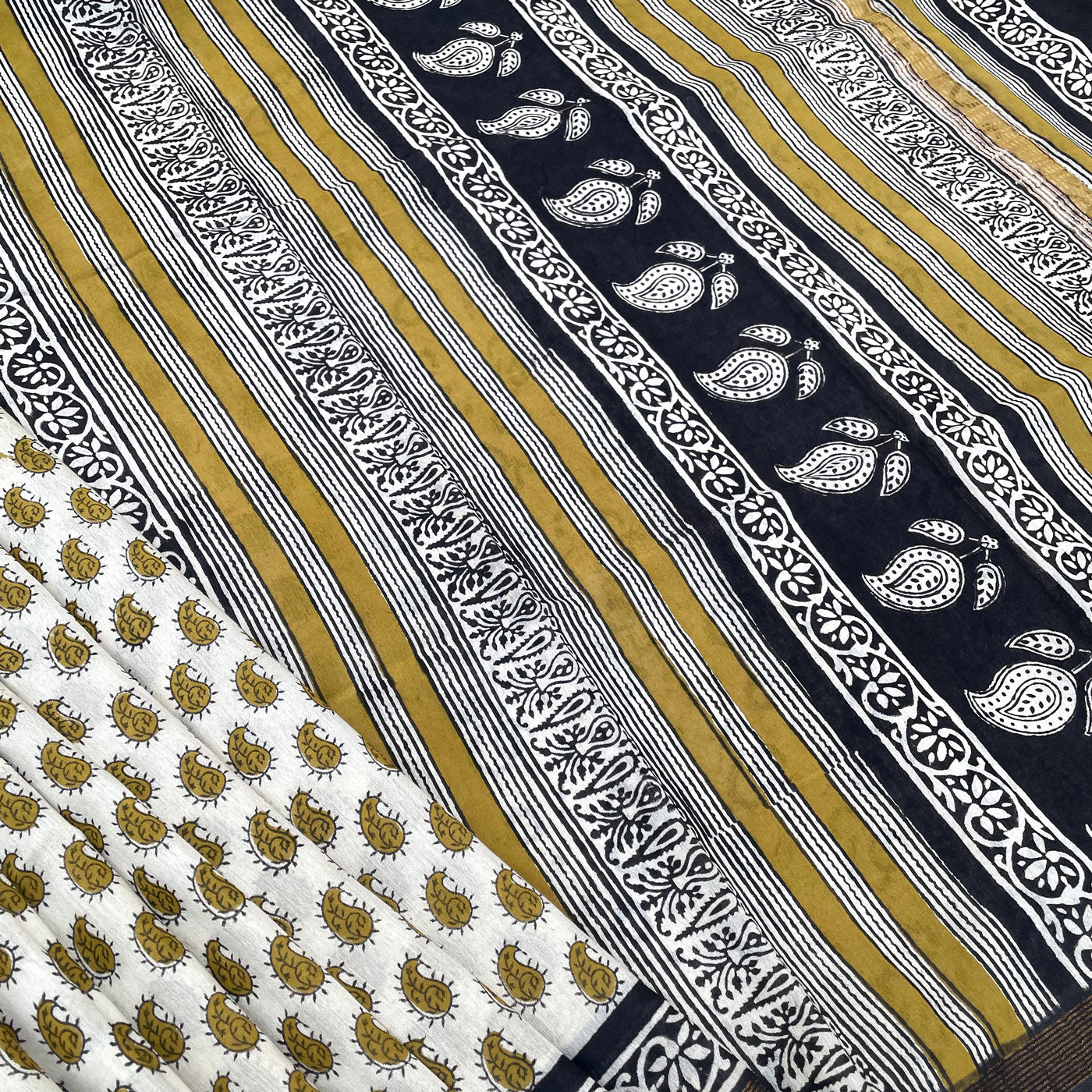 Ambaa Cotton Silk Hand Block Printed Saree