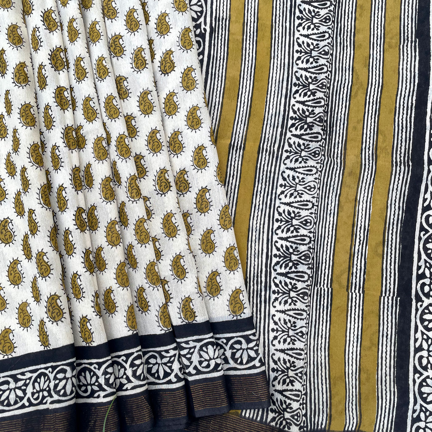 Ambaa Cotton Silk Hand Block Printed Saree