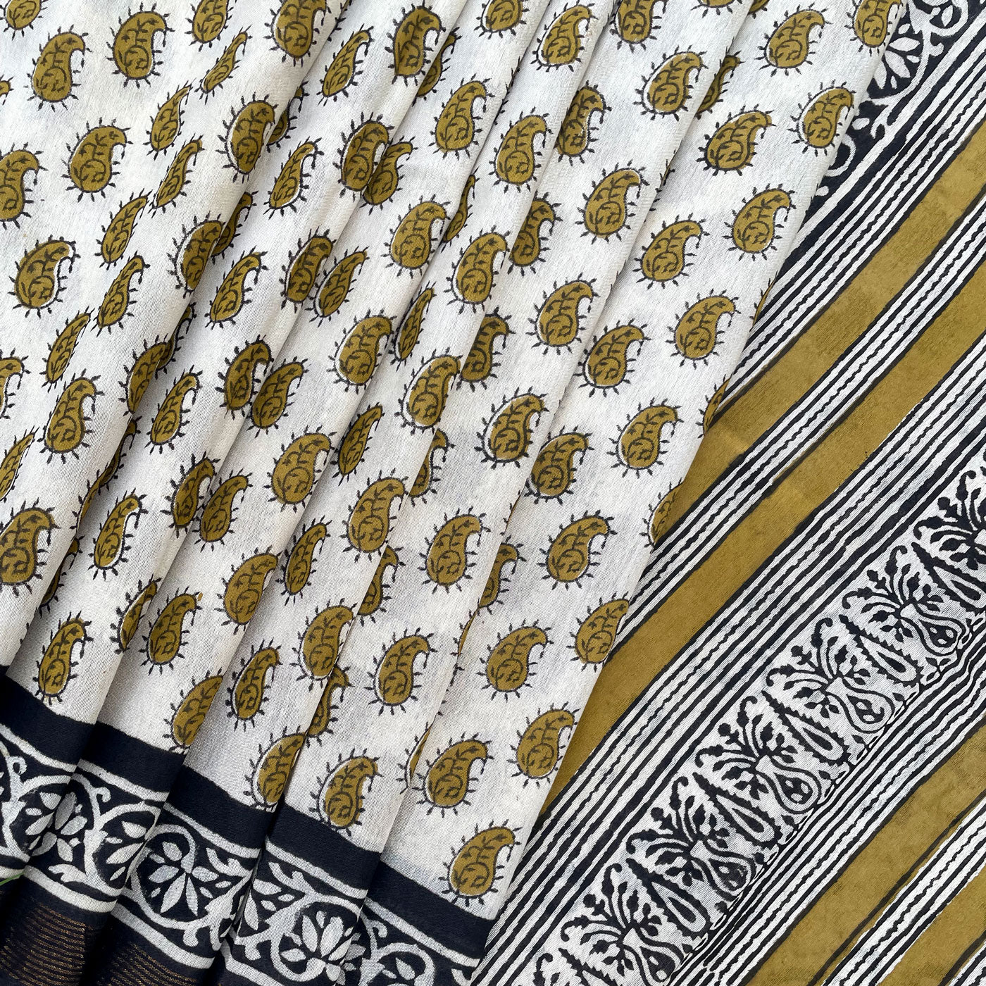 Ambaa Cotton Silk Hand Block Printed Saree