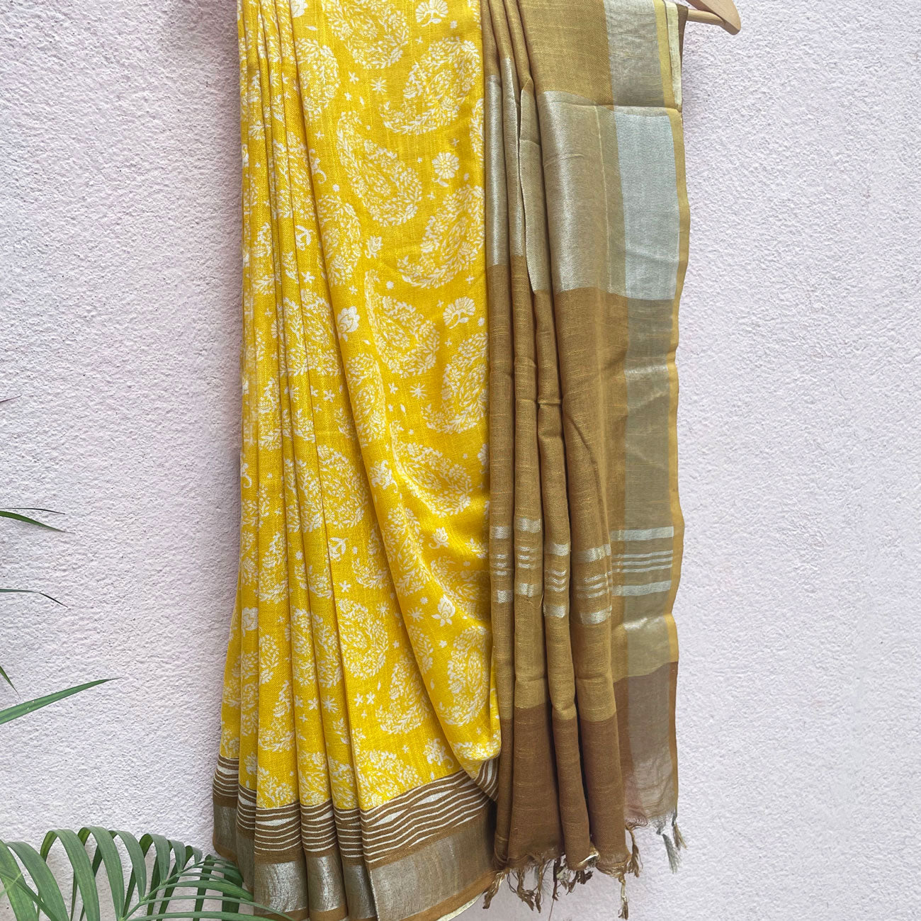 Blazing Yellow Organic Linen Saree